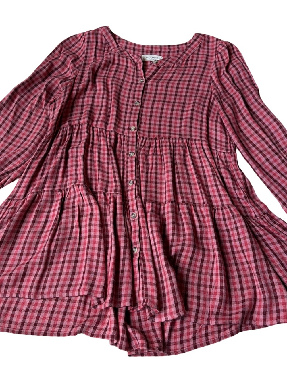 Lucky Brand Pink and Maroon Plaid Button-Front Shirt